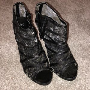 Lace heel booties